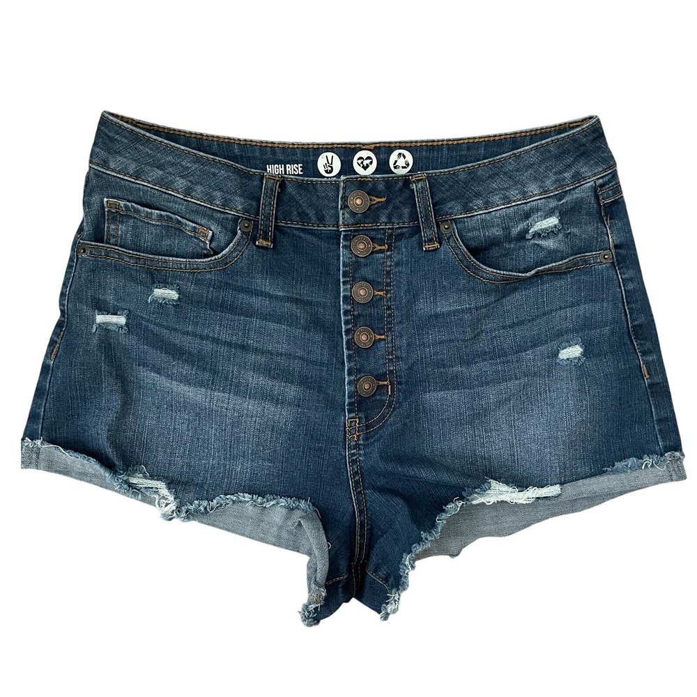 Rewash Denim Shorts 30 High Rise Distressed Button Fly Dark Wash Juniors Size 11